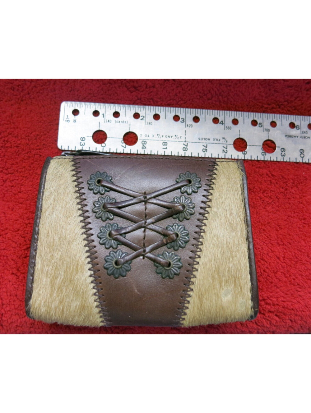Ralph Lauren Leather Zipper Coin or small zipper bag with Fur Brand NEW!